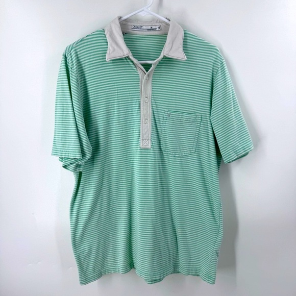Criquet Green and White Striped Polo Shirt Classic Knit - Picture 3 of 6